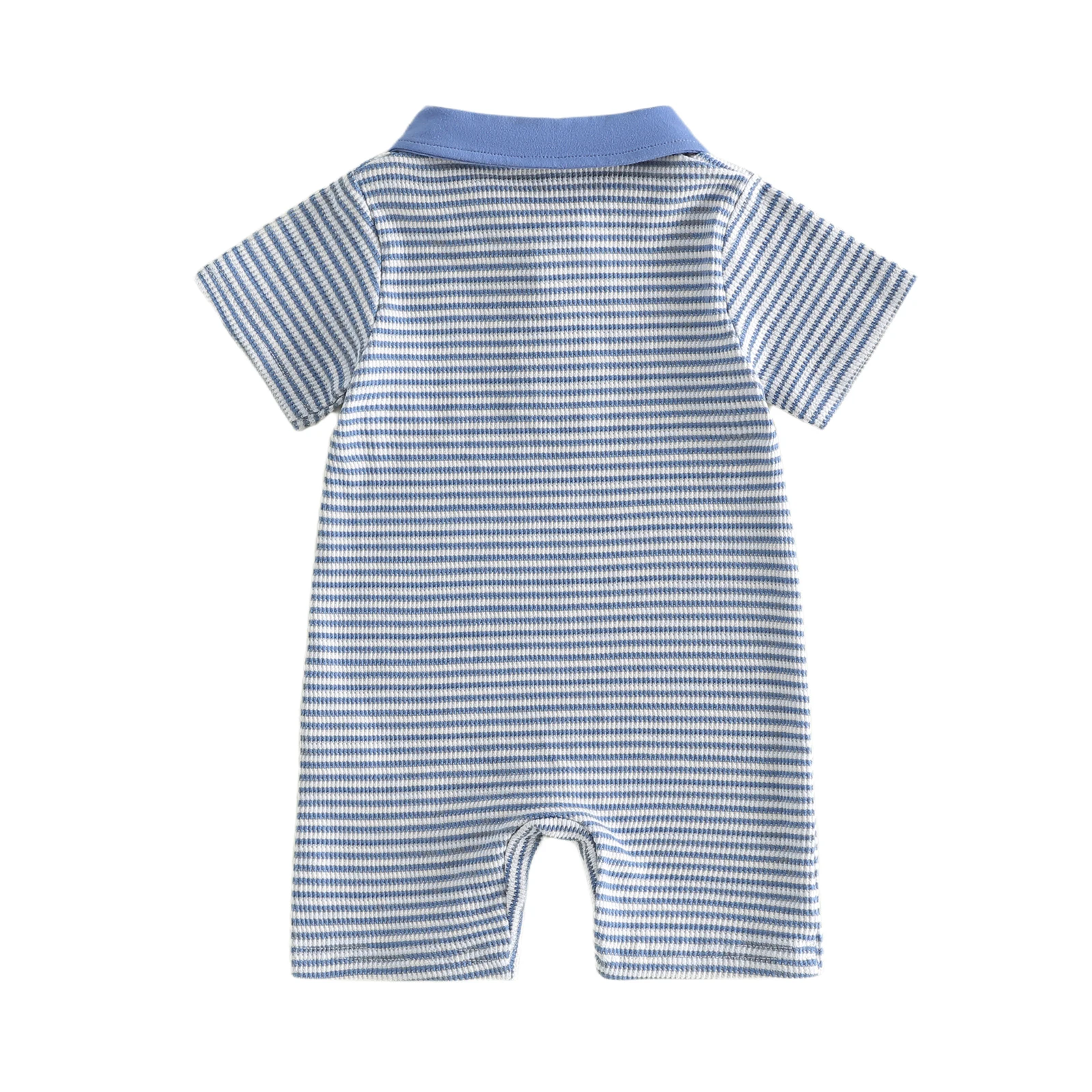 Baby Boy Summer Romper Casual Striped Excavator Tractor Loader Embroidered Button Collared Short Sleeve Jumpsuit
