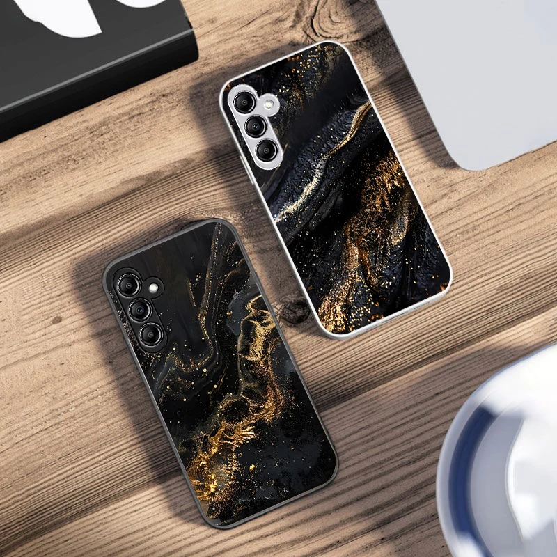 Dark Gilded Black For Samsung Galaxy A14 4G 20 30 52 20S 21S 22 A32 33 34 42 50 51 53 54 70 71 72 73 5G Glass Phone Case