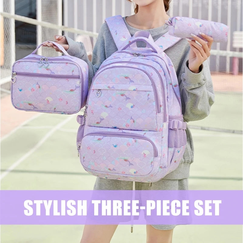 3pcs สบายกระเป๋าโรงเรียนและกล่องอาหารกลางวันชุดดินสอขนาดใหญ่ความจุ Rucksack นักเรียนกระเป๋าหนังสือ Casual Daypack Drop Shipping