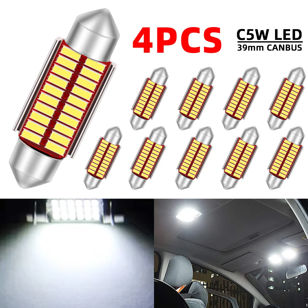 4PCS C5W Led-lampen Canbus Girlande 39mm LED Für Auto Innen Dome Stamm Kennzeichen Lichter 12V 24V 3000LM 6500K Weiß