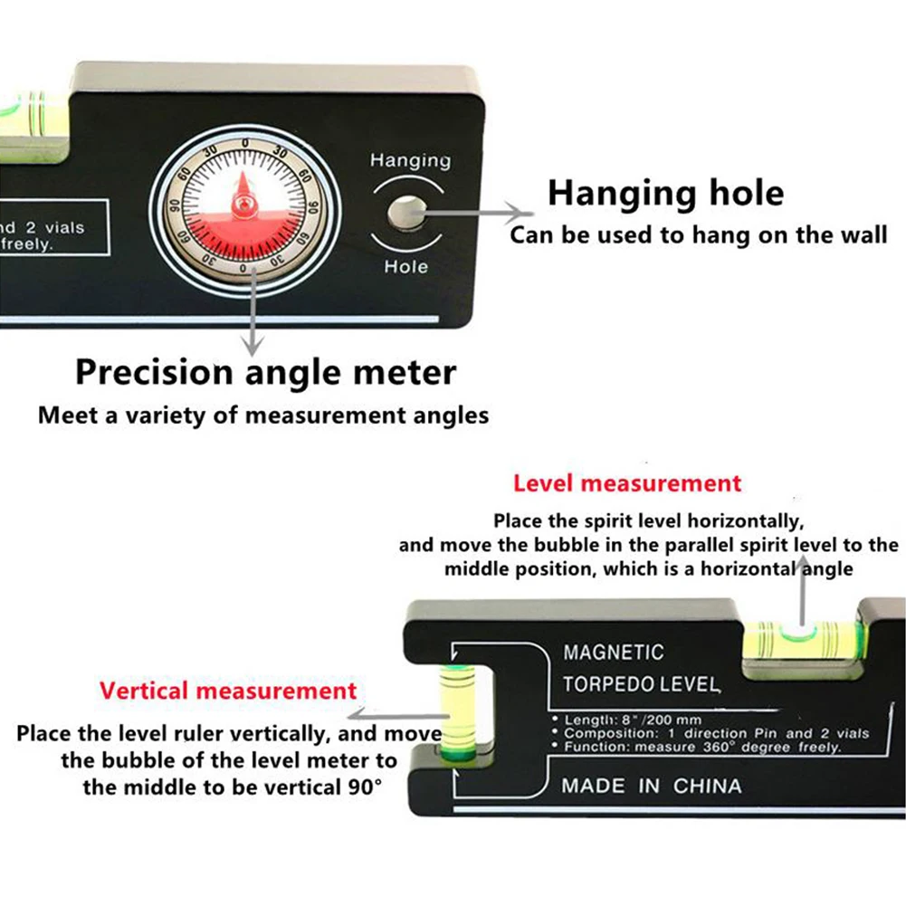 

20x5.5x1.6cm Acrylic ABS Plastic Horizontal Bubble Ruler High-precision Magnetic Angle Meter Level For Measuring Layouting