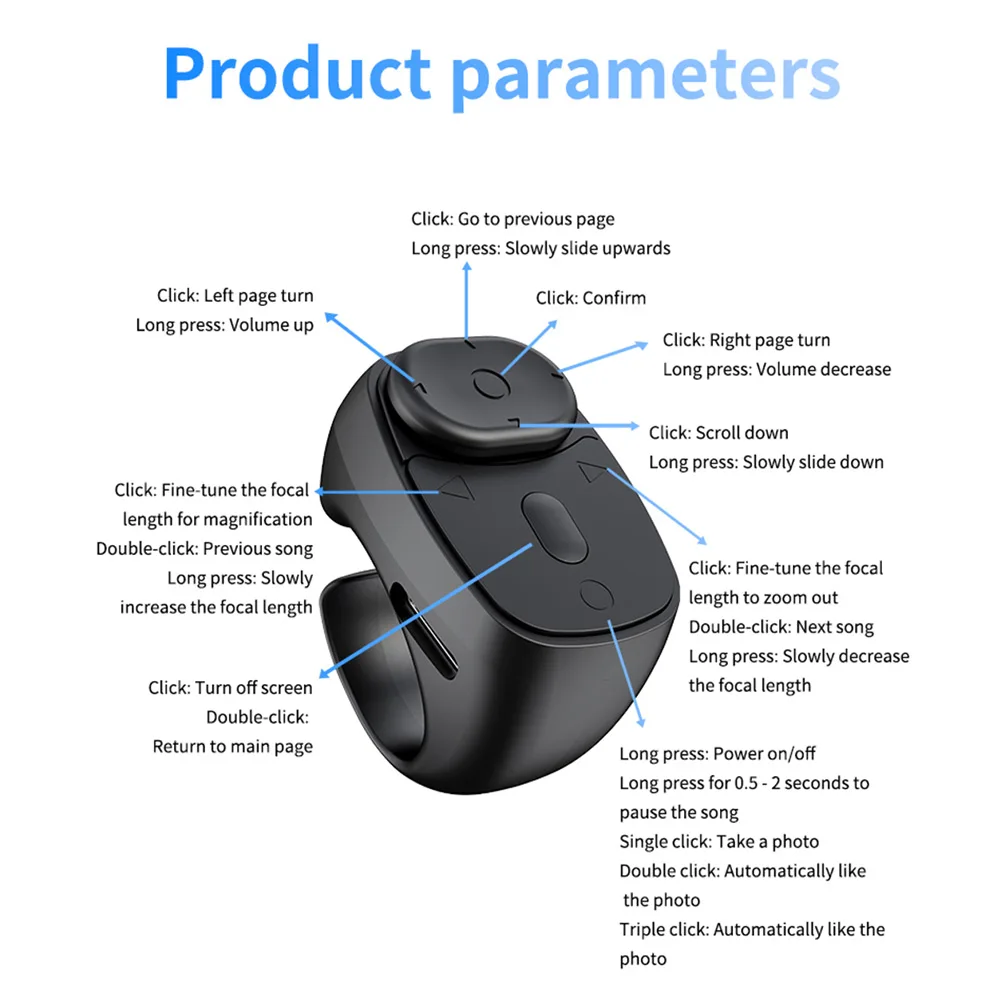 Cell Phone Scrolling Ring Wireless Finger Shutter Remote Control Mobile-Phone Controller Wireless Camera Shutter Auto Clicker