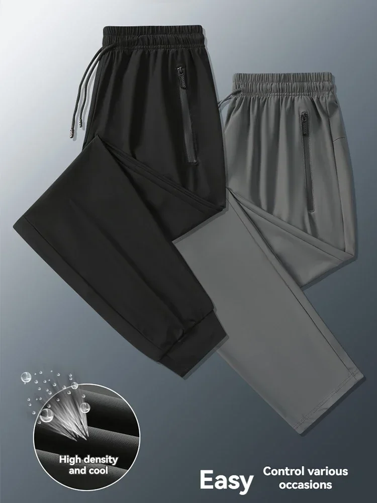 الرجال الحرير الجليد تنفس المشي لمسافات طويلة تمتد خفيفة الوزن نشط عداء ببطء بنطلون سليم صالح Sweatpants الرياضة التبريد عادية سريعة الجافة بانت #2