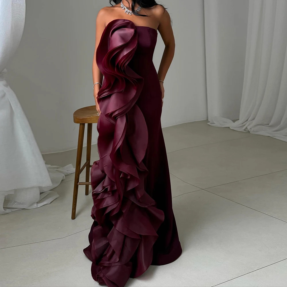 

Индивидуальные вечерние платья трапециевидной формы длиной до пола, без бретелек, без рукавов, платье для выпускного вечера, простое модное повседневное вечернее платье с рюшами и открытой спиной