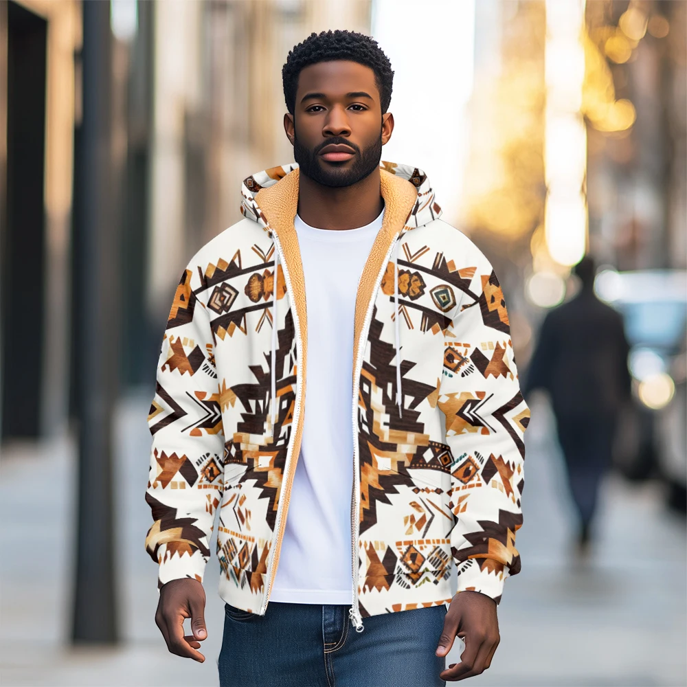 

Fashionable men's Christmas long sleeved printed collar sports jacket with wool lining is a must-have for jacket men