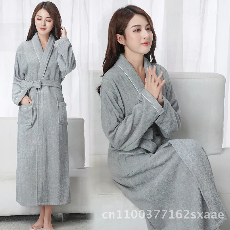 

Парный хлопковый махровый халат унисекс, впитывающая ночная рубашка для мужчин и женщин, зимний теплый качественный халат в отеле, несколько
