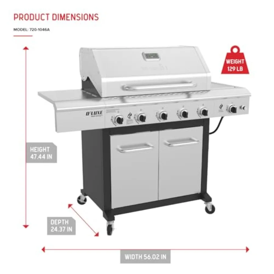 Deluxe 5-Burner Propane Barbecue Gas Grill with Side Table and Ceramic Searing Side Burner 771 sq. in. 75000 BTUs Black Outdoor