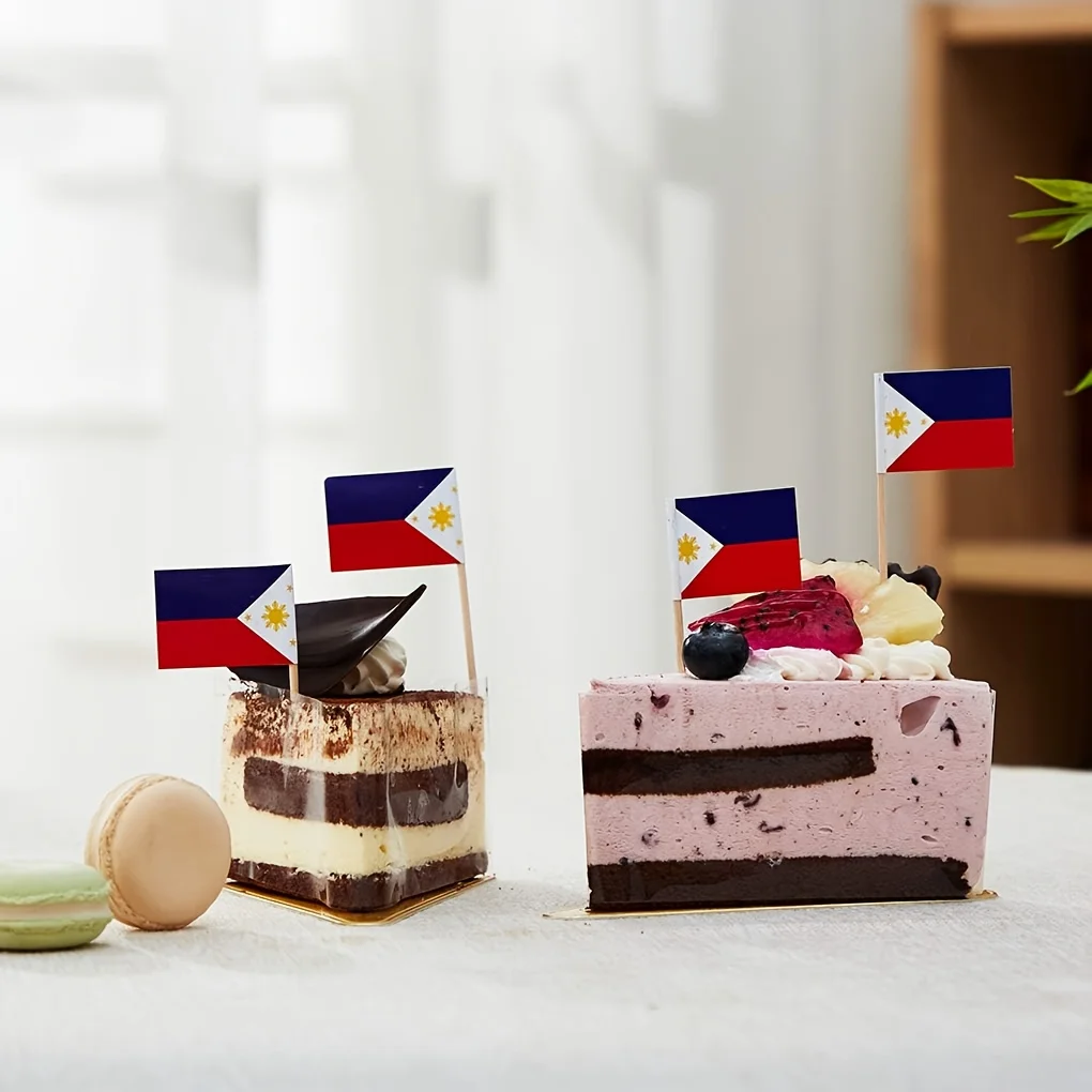100pcs Philippine Flag Toothpicks - Mini Cupcake Decorations for Parties,Food-Safe Paper Flags for Halloween, Christmas