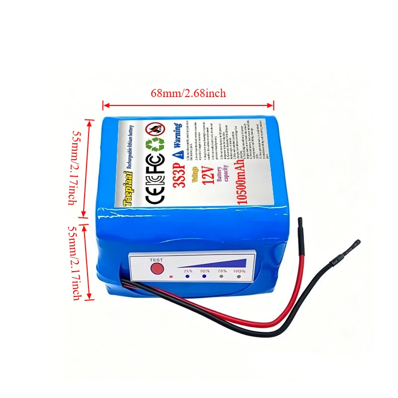 3S3P 12V 10500mAh 18650 lithium-ion battery with BMS, free charger, power display, lighting, speakers, monitoring, DIYS, toys