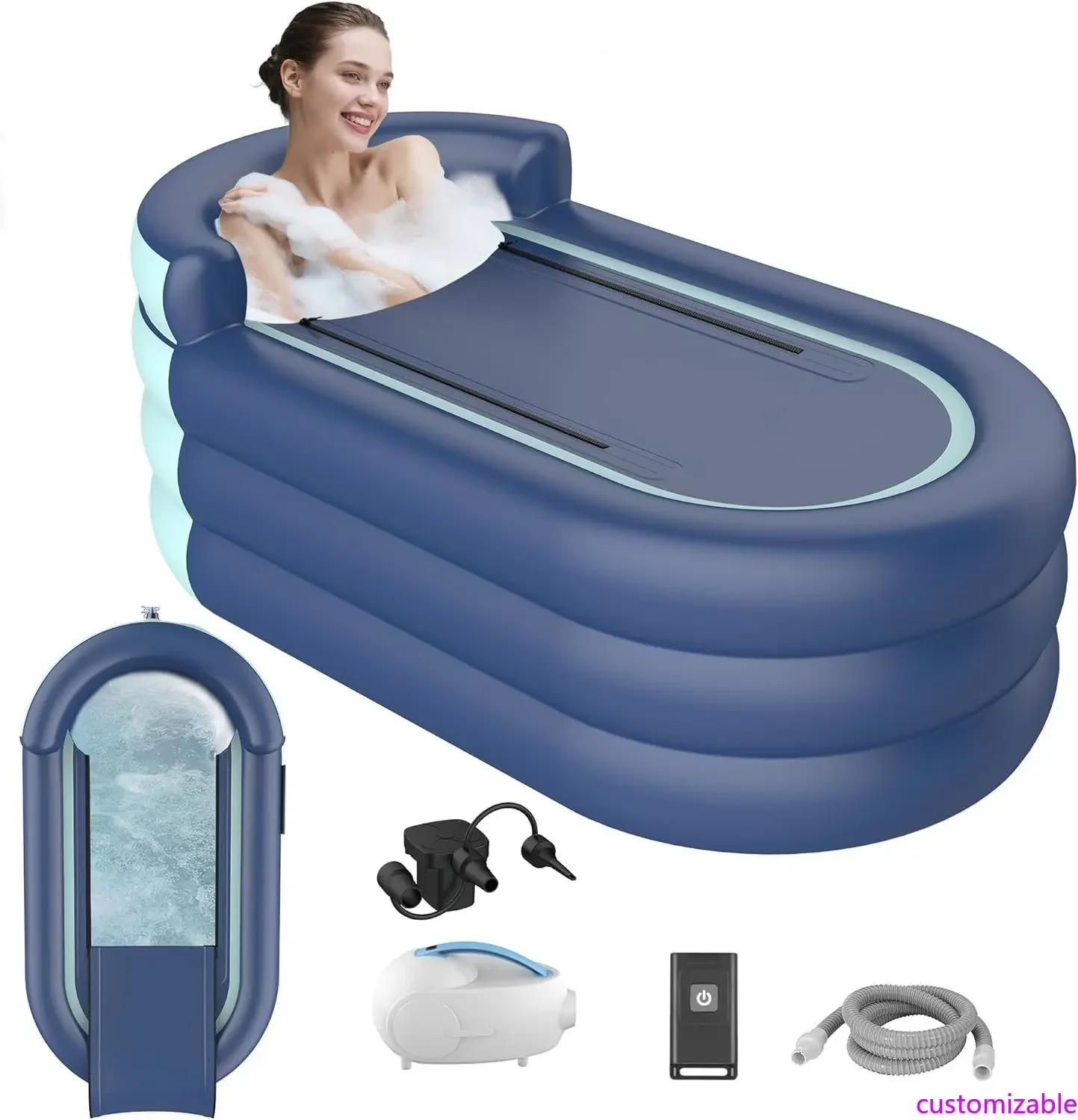 

Портативная гидромассажная ванна для взрослых с массажным ковриком для пузырькового массажа, подходит для любой ванной комнаты