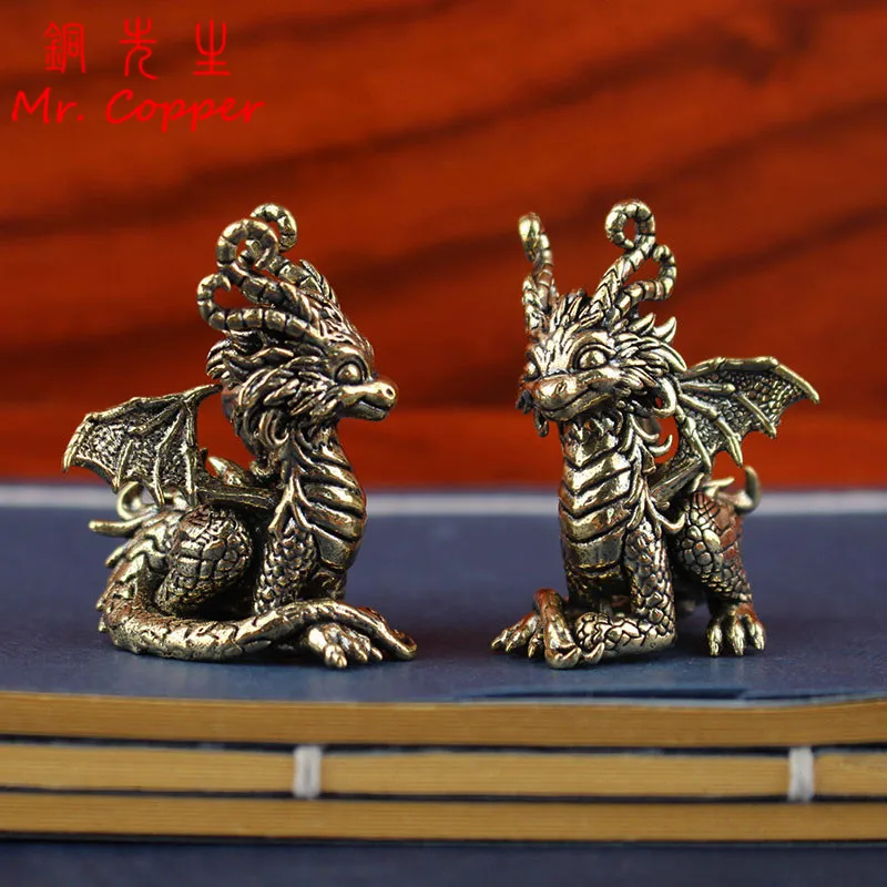 Solid Brass Dragon Small Statue Desktop Ornaments Vintage Animal Figurines Metal Model Lucky Home Decorations Crafts Accessories