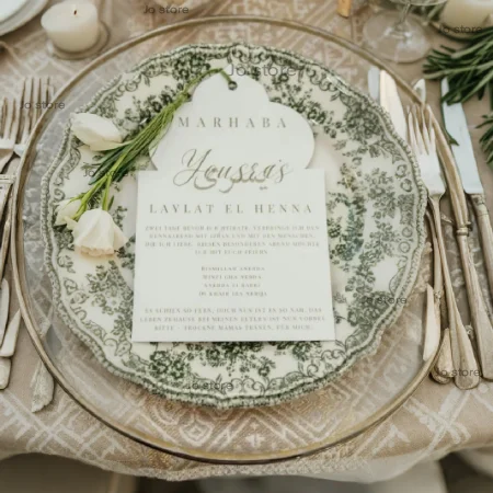 

Custom Welcome Henna Day Invitation Muslim Wedding Greeting Card Engagement Menu Personalized Name Design Print Thank You Decora