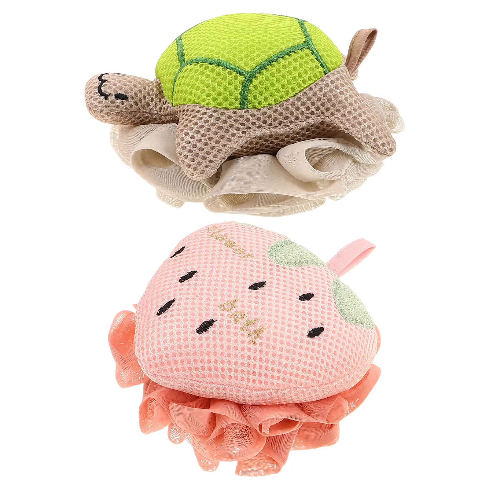 2 قطعة شبكة لينة حمام الإسفنج اللوف لطيف السلاحف الفراولة الكرتون الأشكال لطيف التقشير دش نفخة منظف الجسم