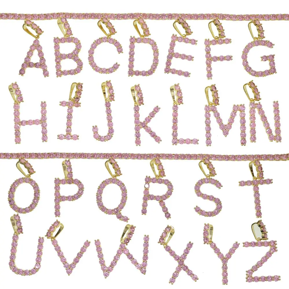 2025 مثلج خارج الوردي رسالة حلية قلادة مجوهرات زركون 5 مللي متر تشيكوسلوفاكيا تنس سلسلة فقاعة رسالة الأبجدية حلية قلادة قلادة