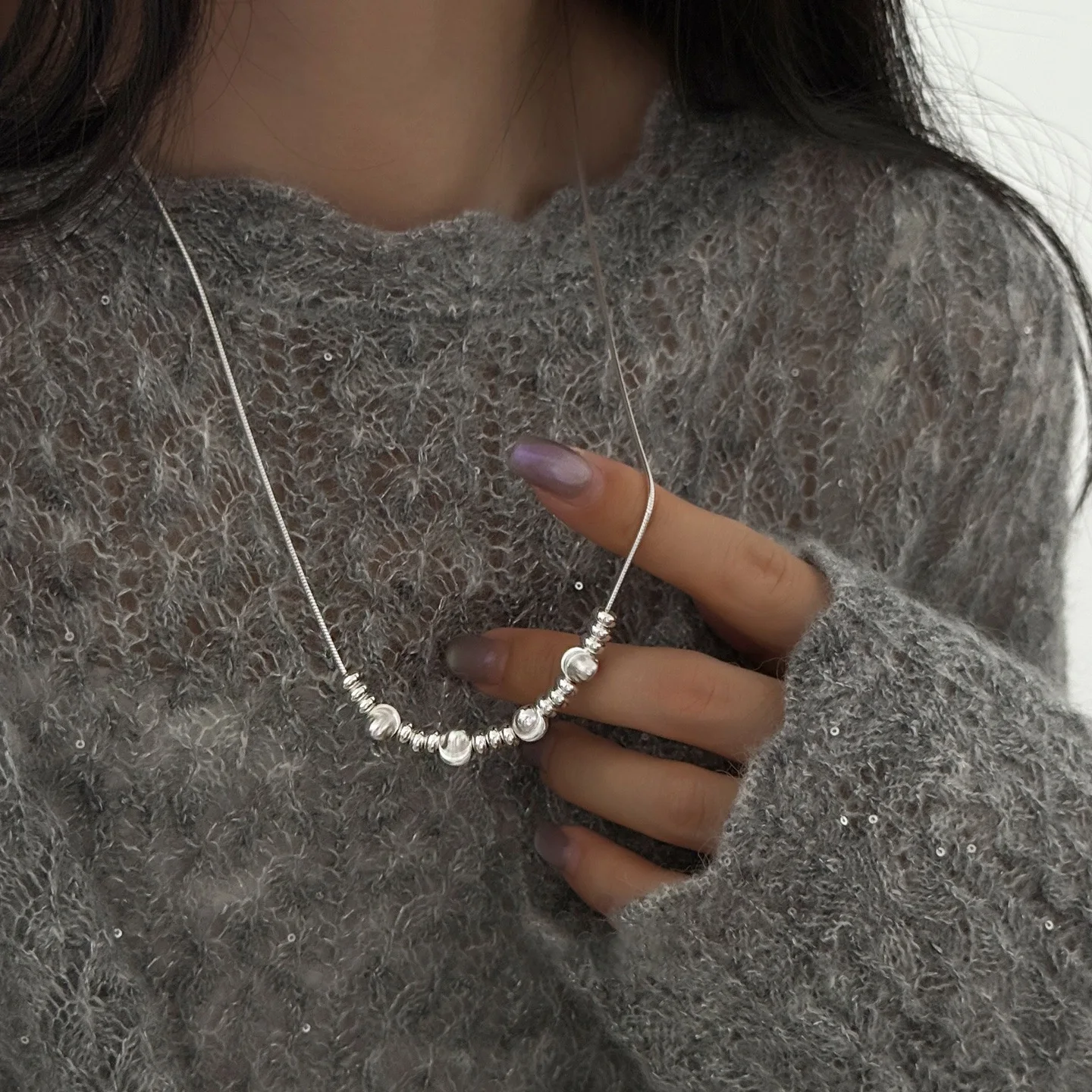 925 Sterling Silver Necklace For Women Adjustable Square Necklace Round Ball Choker Necklaces Birthday Gift Chocker