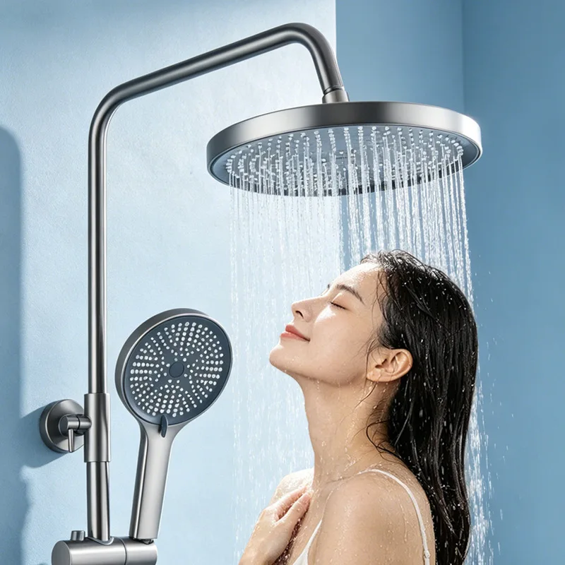 Metal High-End Shower Set, Thermostatic Pressure Boosting Head, Complete Hotel Shower System, Modern Bathroom Fixture