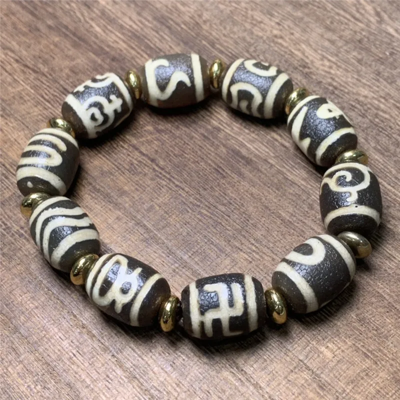 

Браслет из агата в тибетском стиле с эффектом состаривания, высоким содержанием масла, старой патиной и разноцветными камнями, бусины Дзи, ювелирное изделие