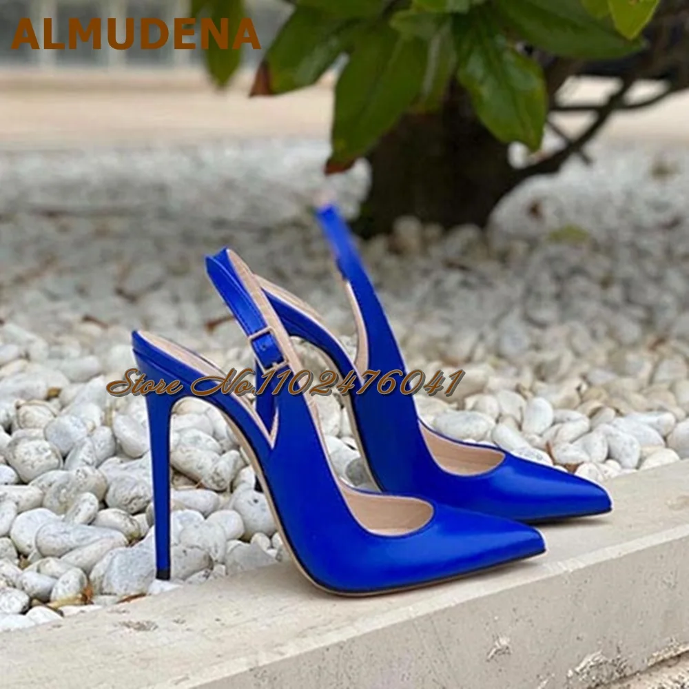 Almudena Neon Gele Slingback Hoge Hak Schoenen 12Cm 10Cm 8Cm Stiletto 'S Puntige Neus Ondiepe Pumps Gesp Riem Trouwschoenen