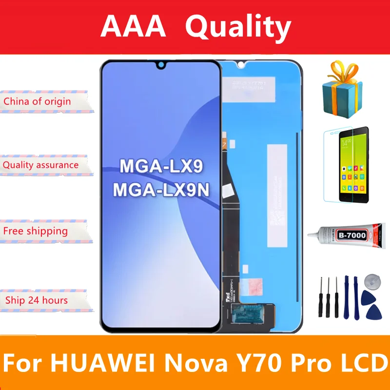 Montagem digitalizadora LCD Touch Screen com moldura, Huawei Nova Y70, MGA-LX9N, Nova Y70 Plus, MGA-LX9, 6,75\