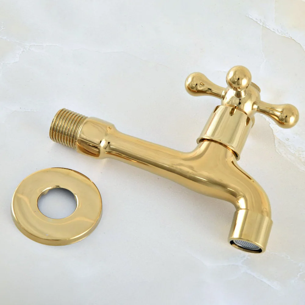 Luxury Gold Color Brass Wall-mounted Mop Pool Sink Tap for Kitchen Bathroom Garden Single Handle Cold Water Faucet Nav144