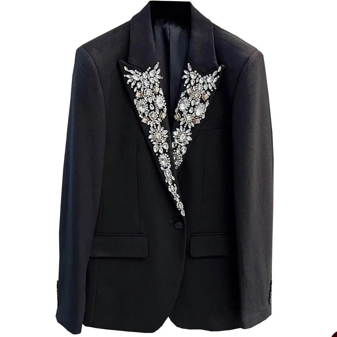 Esmoquin de estilo informal para hombre, chaqueta de graduación con cuentas de cristal grandes, ropa Formal a medida para fiesta y novio, chaqueta de una pieza solamente