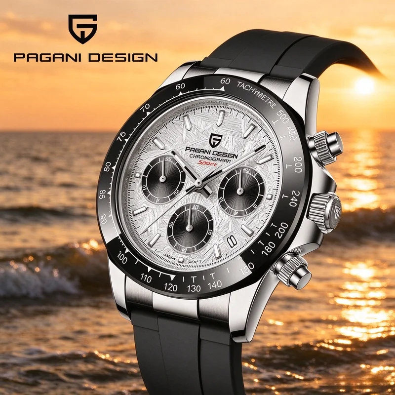 PAGANI DESIGN Male Luxury Watch Turquoise Blue Dial Sport Chronograph Quartz Wristwatch Automatic Date Waterproof Mens Watch