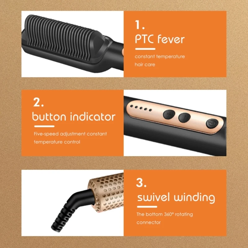 Cepillo alisador cabello con 5 ajustes temperatura, calentamiento rápido y peine antiescaldaduras, envío directo