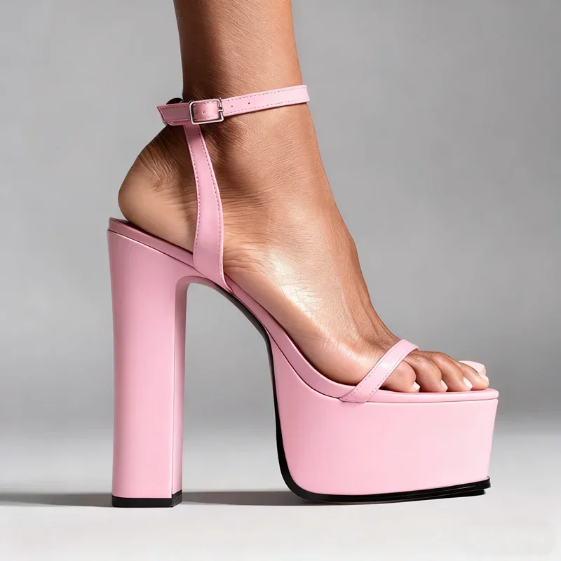 

Platform One Word Belt High Heels Pumps Sexy Square Toe Square Heel Slingback New Arrivals Fashion Women Modern Shoes