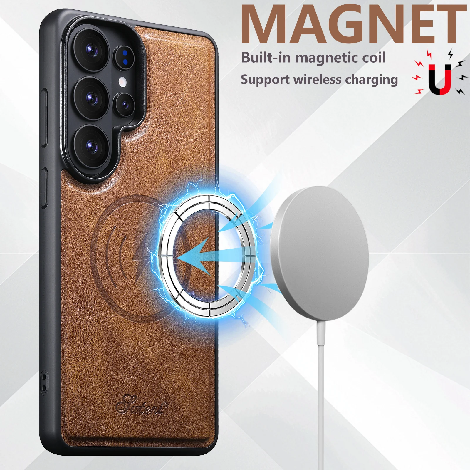 SUTENI Luxury Faux Leather Oil Wax Smooth Texture Phone Case For Samsung Galaxy S26 Ultra S25 Plus S24 S23+