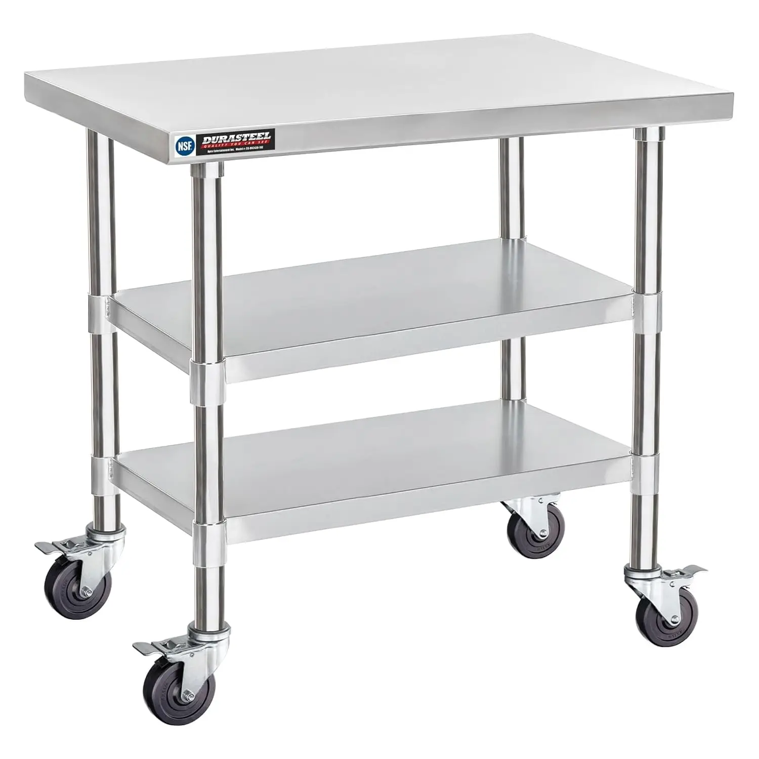 

Durasteel Stainless Steel Work Table 24"" X 36"" X 34"" Height W/ 4 Caster Wheels - Food Prep Commercial Grade Worktable - Nsf