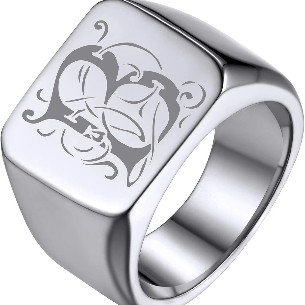 

Fashion Personalization Customized Stamp Ring Male Female Stainless Steel Custom Letter Bold Square Declaration Rings Jewelry