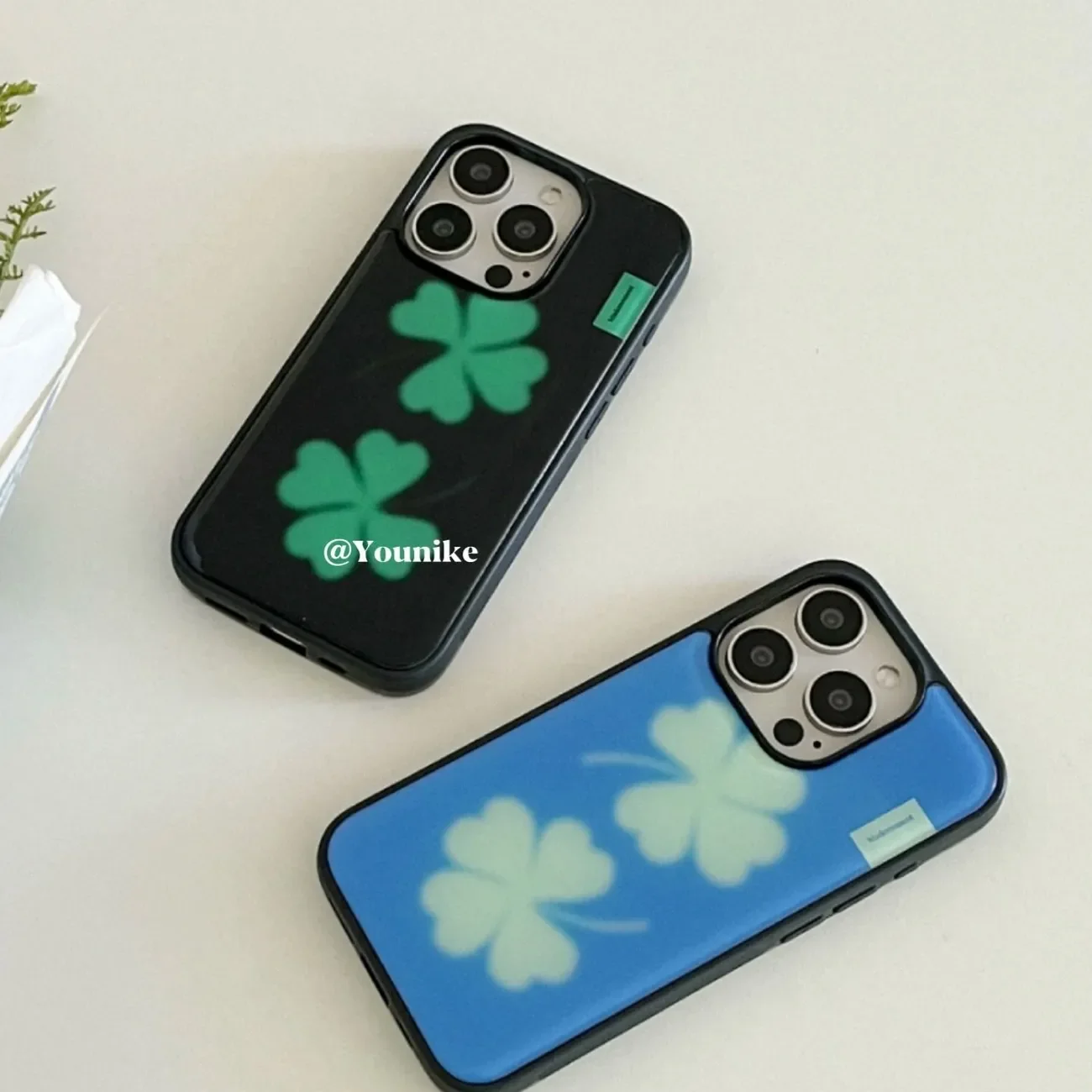Lucky Four Leaf Clover Cute Kawaii Drop Glue Phone Case For iPhone 17 AIR 16 15 14 13 12 11 Pro MAX Plus Y2K Minimalism Cover