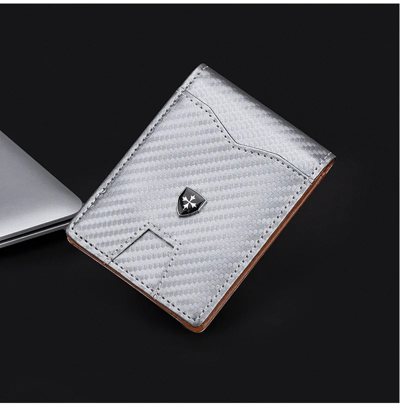 CFUN YA Men Compact PU Bifold Wallet Textured Cover with Outer Card Slots Note Compartment and Clear ID Windows for Everyday Use