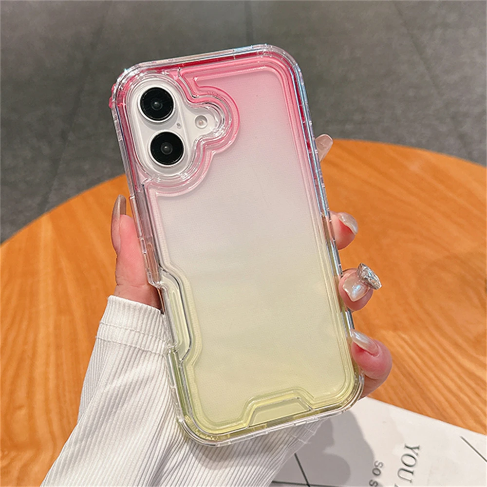 Gradient Colorful Rainbow Neon Clear Case for iPhone 15 13 16 12 11 14 Pro Max Plus Contrast Color Shockproof Transparent Cover