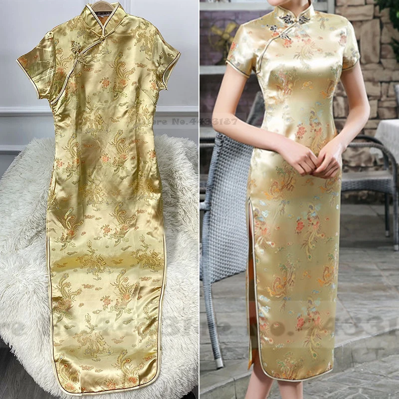 Plus Size 3XL-6XL Women Long Qipao Classic Chinese Style Dress Cheongsam Retro Brocade Dragon Phoenix Vestidos Oriental Clothing