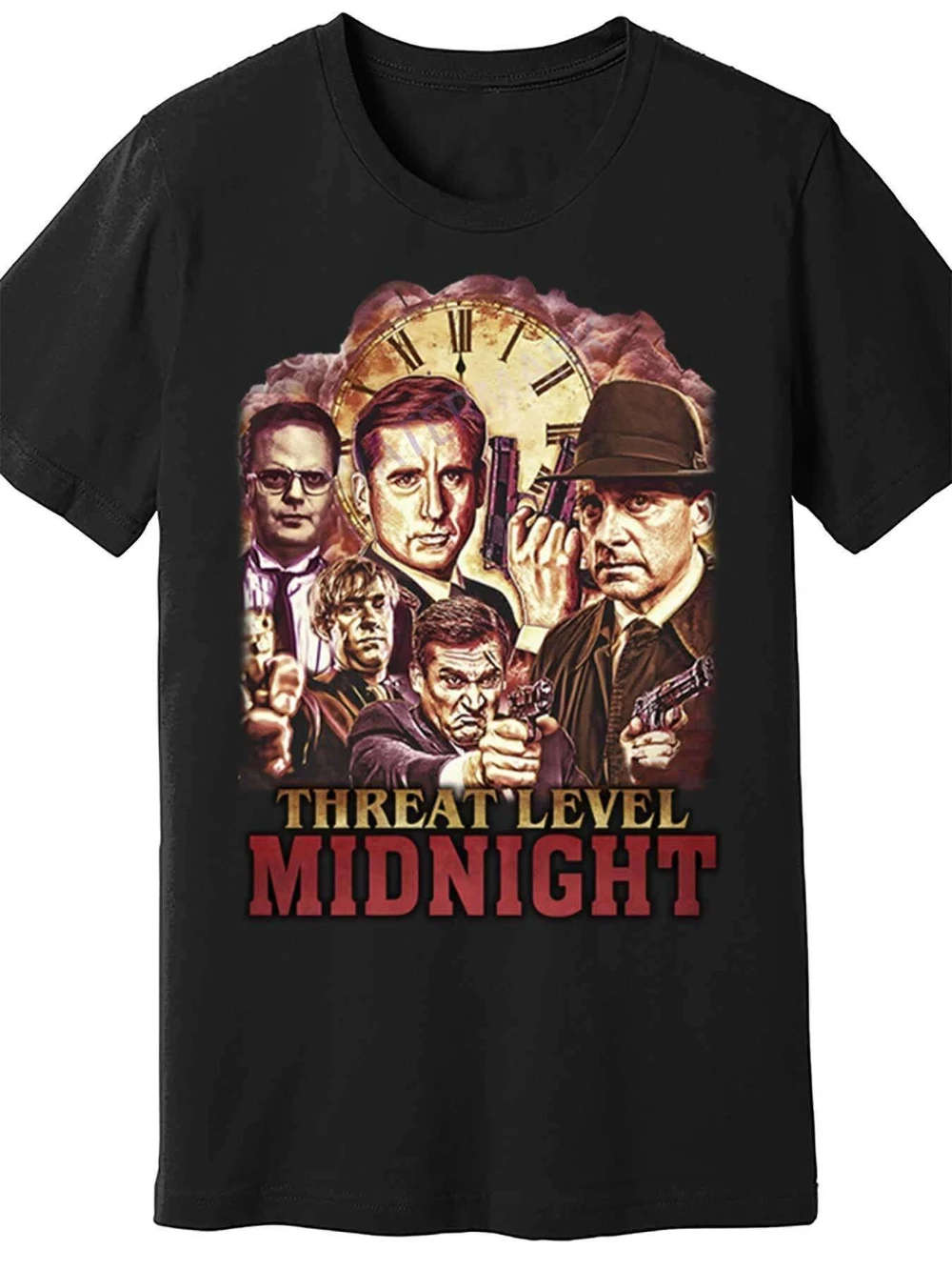 

Men's Office Threat Level Midnight Retro Black Cotton-Shirt Classic TV Series Print Short Sleeve Washable All-Season