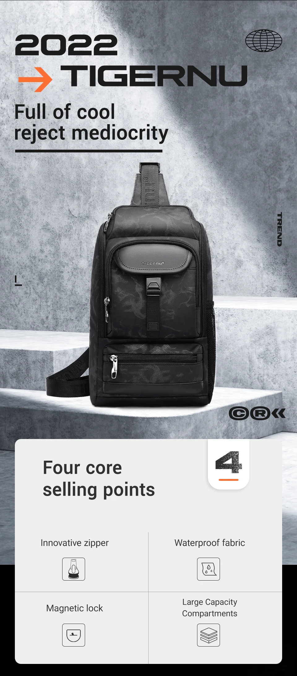 Tigernu Männer Mode Schulter Taschen Für Männer 9,7 11 zoll Ipad Tasche Brust Pack Männer Wasserdichte Große Kapazität Umhängetaschen mini Taschen – Detail 2