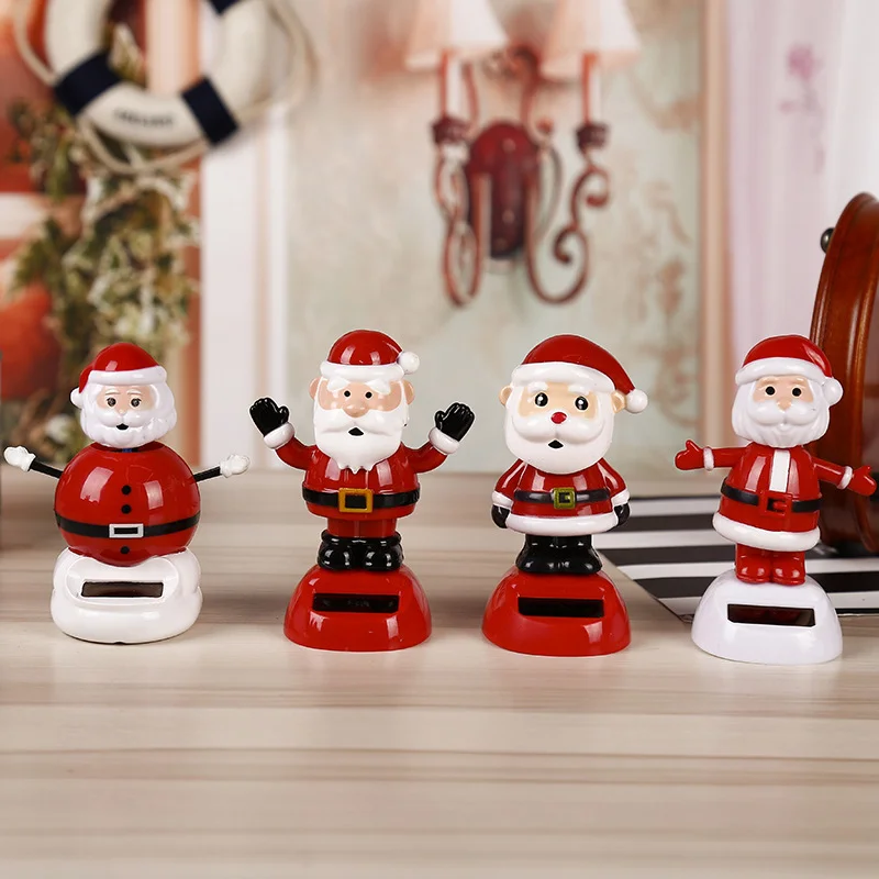 Solar Wobbling Christmas Car Ornament Cute Cartoon Bobblehead Xmas Gift for Kids Home Office Desktop Decoration