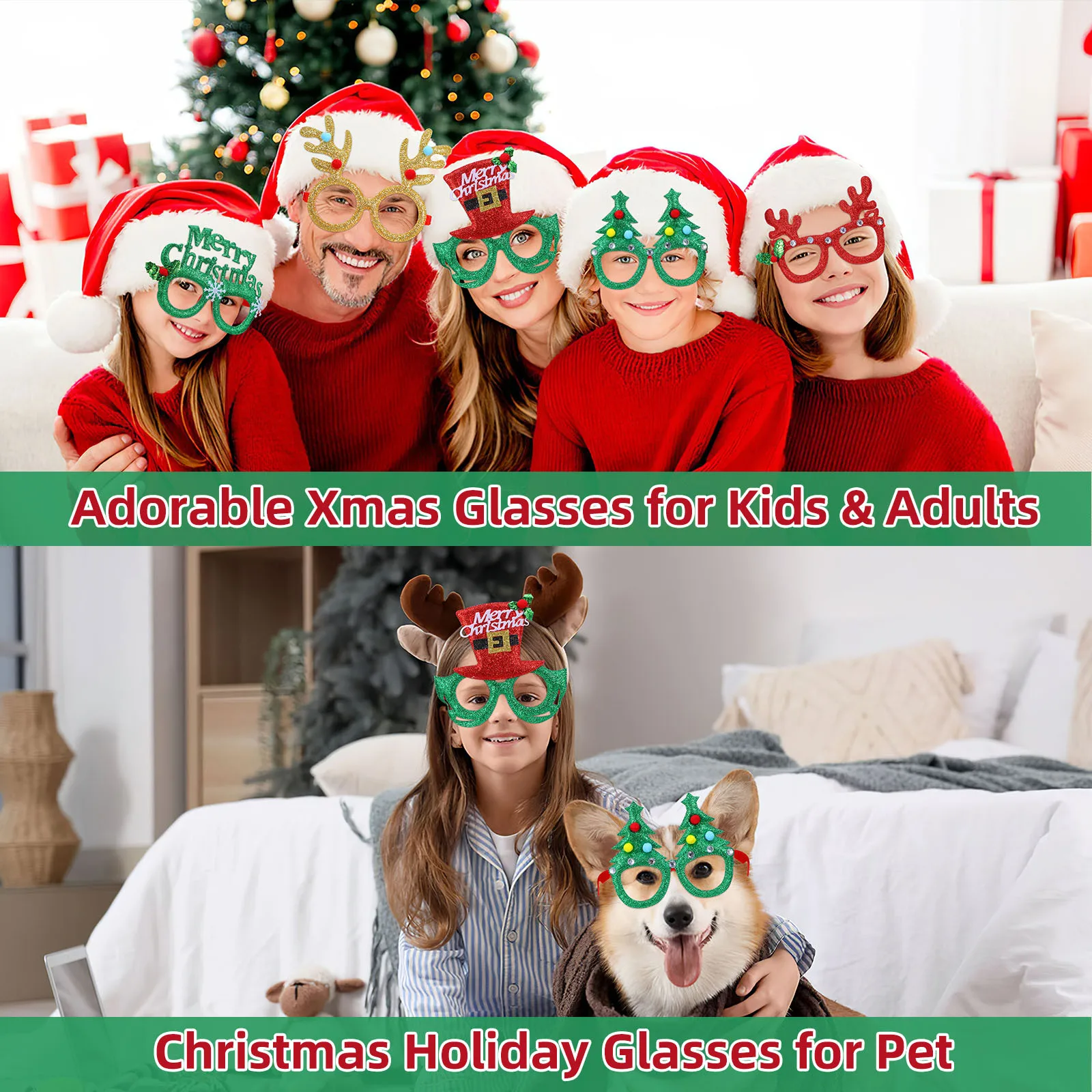 

12Pcs Christmas Glasses Hat Set Trendy Xmas Party Eyewear Props for Family Gathering Joyful Christmas Celebration Fun