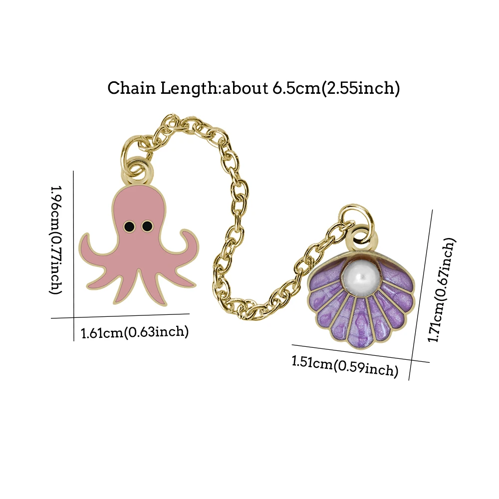 Cute Colorful Octopus Shell Brooches Set Women Men Long Chain Lapel Pin Badges Friendship Enamel Pin Jewelry Gift for Friend