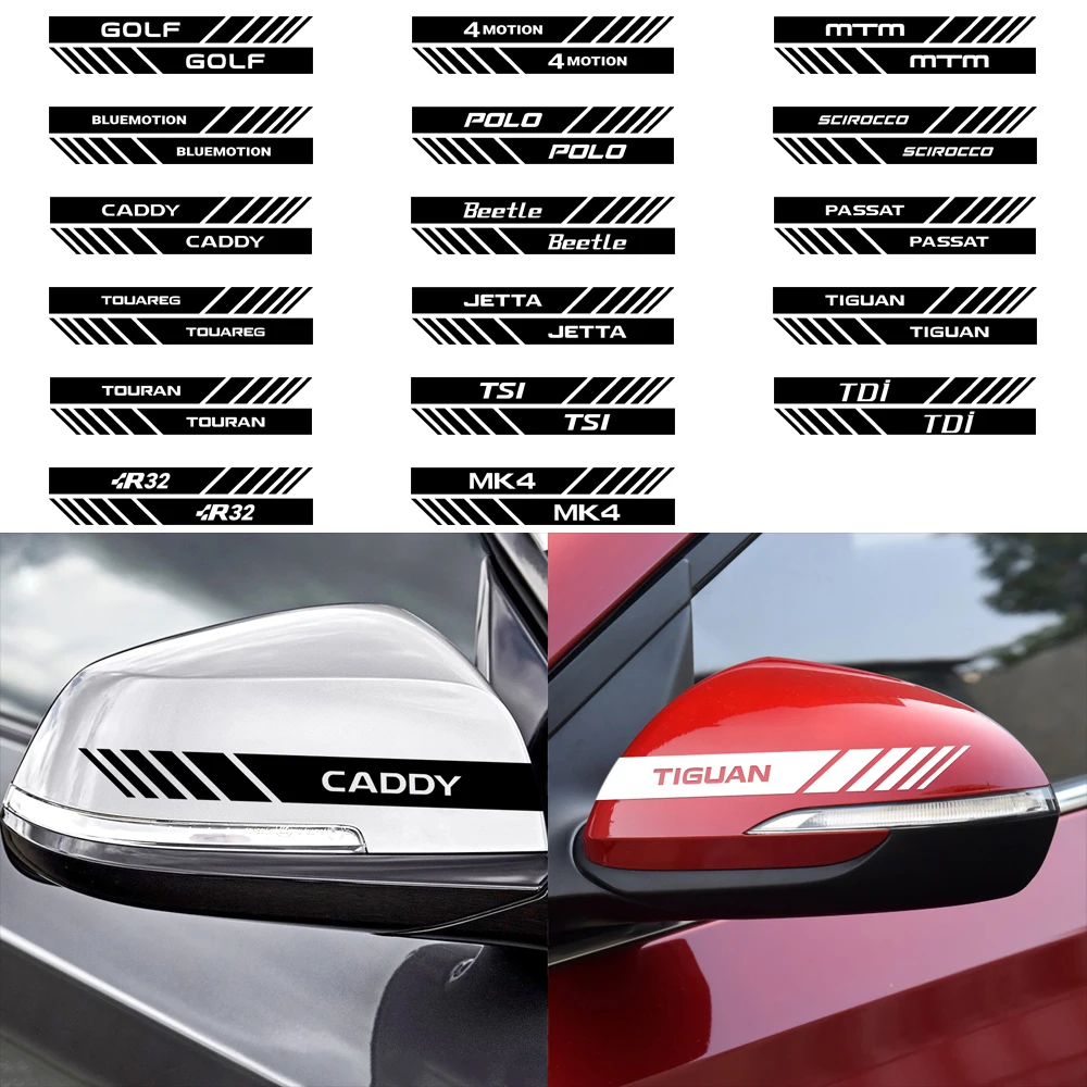 2Pcs Car PVC Side Body Rearview Mirror Decoration Sticker Badge For Volkswagen Golf Mk4 Caddy Jetta Polo Scirocco Beetle Tiguan