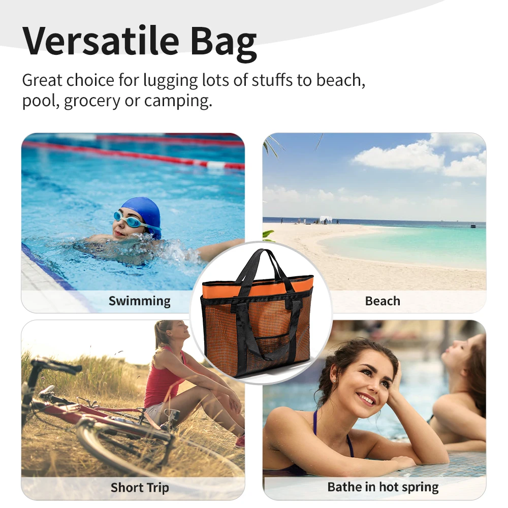 Mesh Beach Bag Extra Large Beach Bags for Women Pool Bag Swim Bag 2-in-1 Waterproof Beach Tote Bag Wet Dry Separation