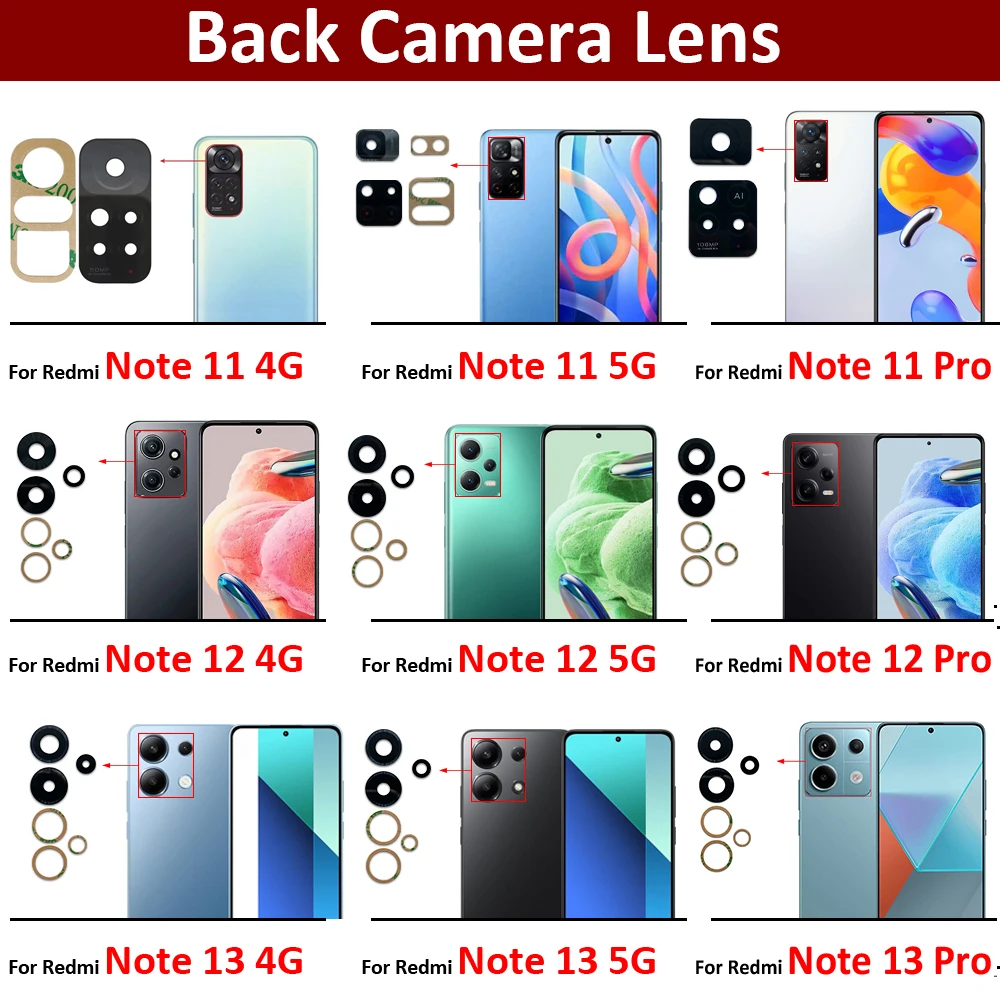 Camera Glass For Redmi Note 10 10s 11 12 13 Pro Plus 4G 5G Rear Back Camera glass Lens With Glue Adhesive