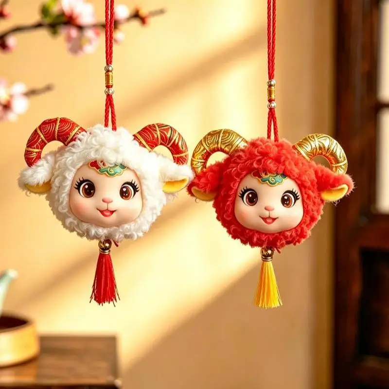 1Pcs Chinese Style Sheep Plush Hanging Ornament Cute Zodiac Sheep Tassel Pendant For Car Home New Year Decoration