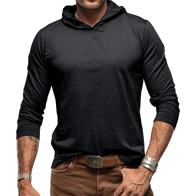 Men\'s Sports Hoodie Long Sleeve T-shirt Bottoming Shirt Gym Sports Muscle Shirt Solid Color Outdoor Casual Sweatshirt