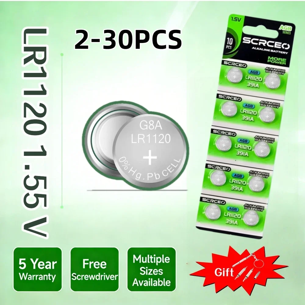 

2-30 шт. 1.55V AG8 42мАч кнопочные батарейки LR1120 391 SR1120 R1120W CX191 G8A 191 391A SR1120SW для часов, игрушек, пультов ДУ