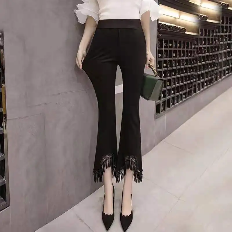 

Women Summer Simplicity Slim Appear Thin Patchwork Solid Color High Waist Cropped Pants Women Clothes Casual All-match Flare