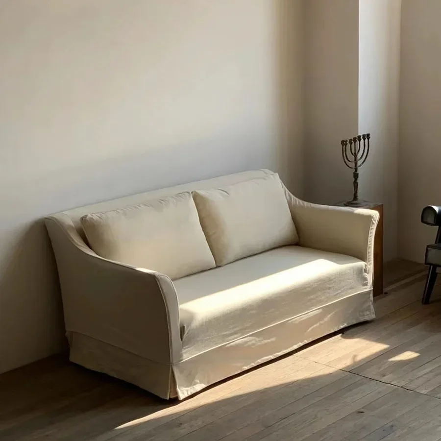 Tissu de chanvre délavé rétro pour trois personnes, style japonais, design blanc, meubles entièrement détachés et lavés