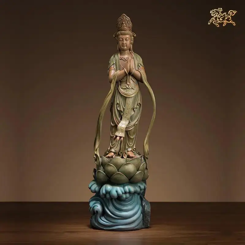 40CM Large Asia High grade Home company Shrine safe bless Decorative Guanyin buddha color copper statue Sculpture ornament