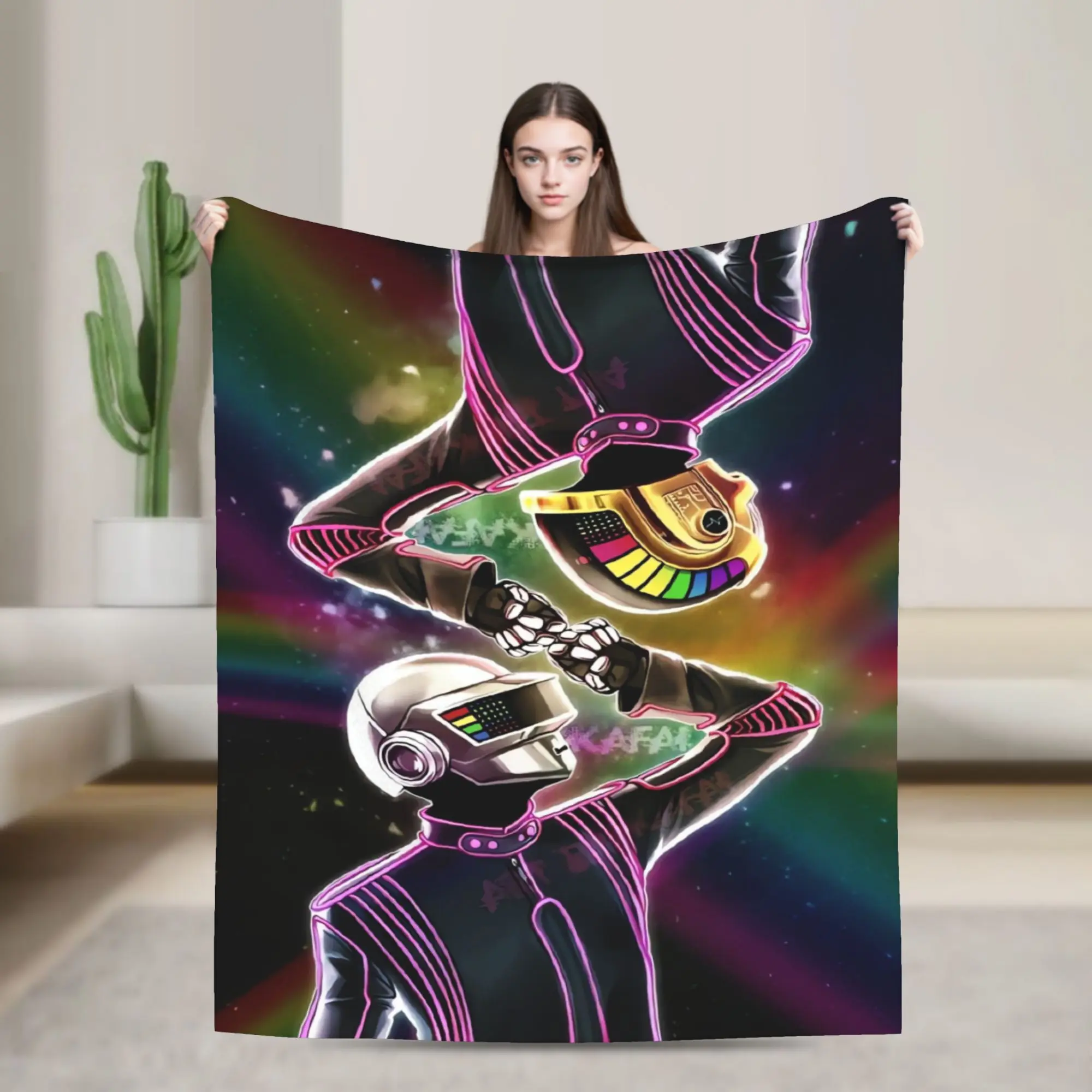 Daft Punk Electronic Music Throw Blanket Warm Soft Funny Blanket  For Living Room Camping Flannel Bedspread Bed Cover